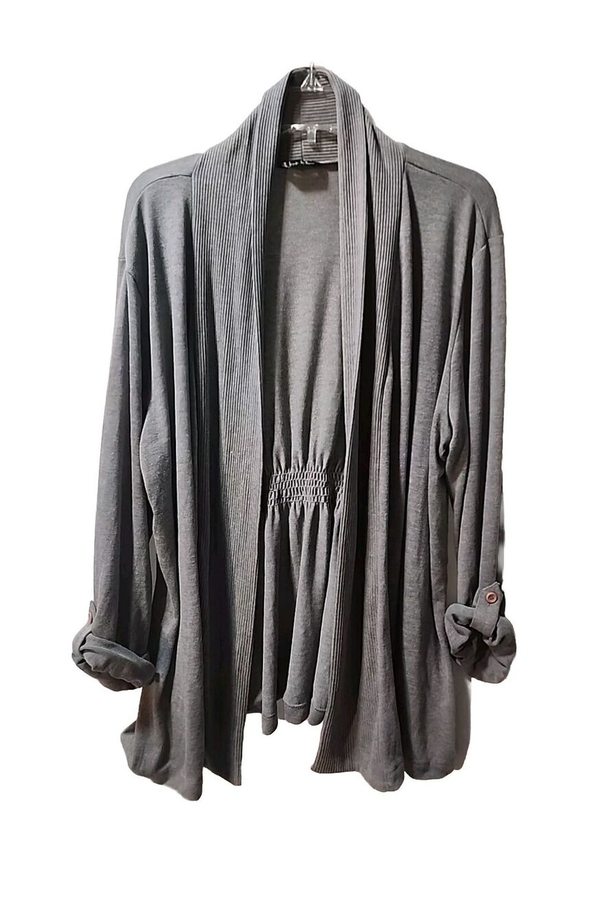 Nicole Miller Gray Cardigan, Open Front, 2XL, Excellent Condition